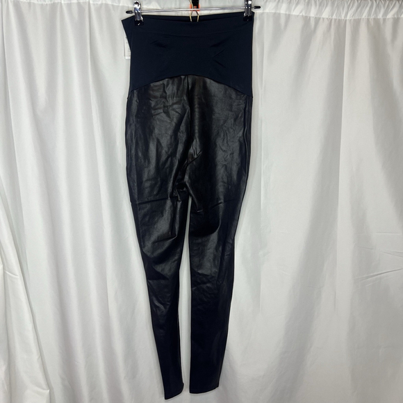 Spanx Mama Maternity Faux Leather High Waisted Leggings Very Black L Stretch - Picture 6 of 12